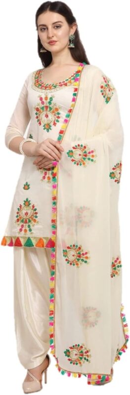 Phulkari Embroidered Chanderi Salwar Suit with Dupatta