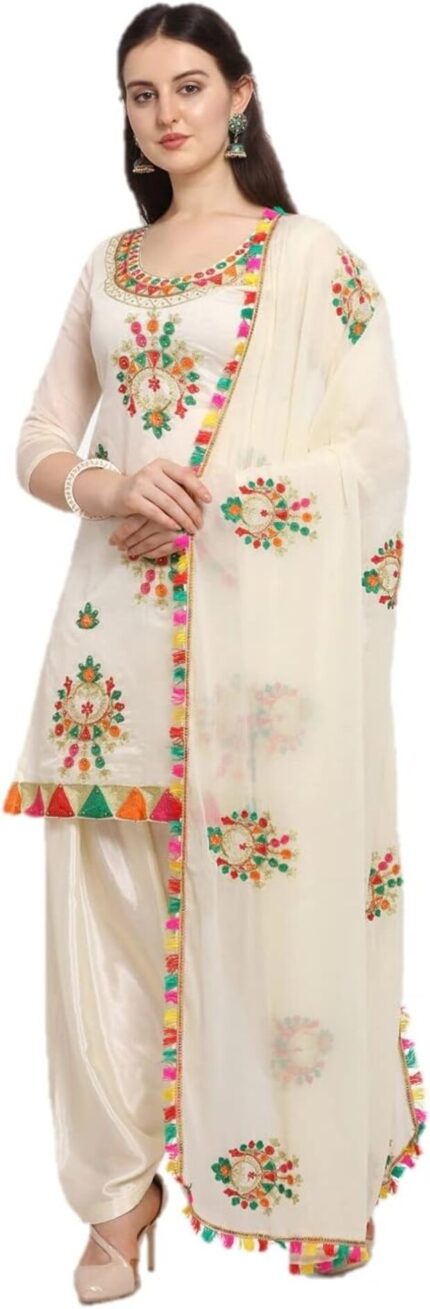 Phulkari Embroidered Chanderi Salwar Suit with Dupatta