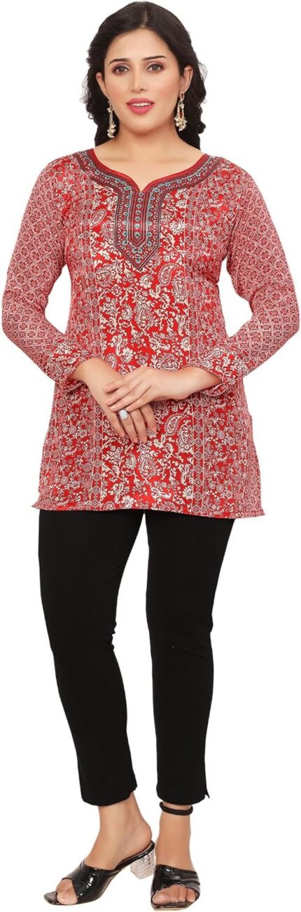 Printed Short Kurti Tunic Top, Cotton