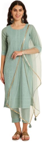 Silk-Blend Chikankari Embroidered Kurta Set with Dupatta