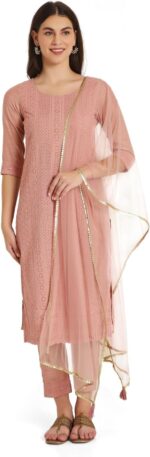 Silk-Blend Chikankari Embroidered Kurta Set with Dupatta