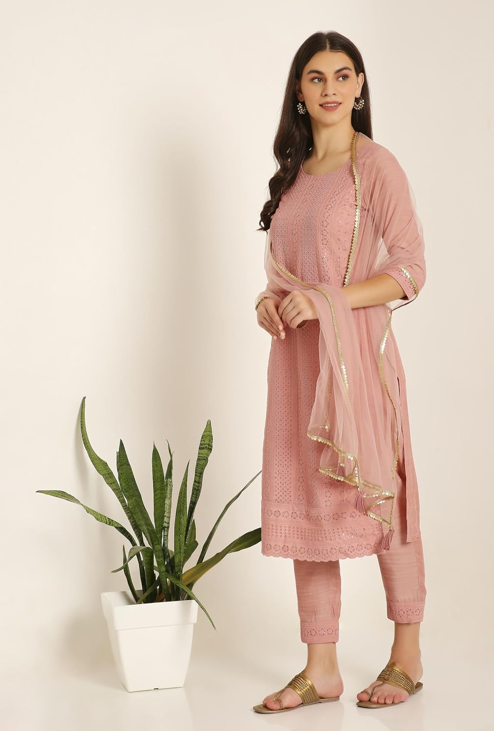 Silk-Blend Chikankari Embroidered Kurta Set with Dupatta