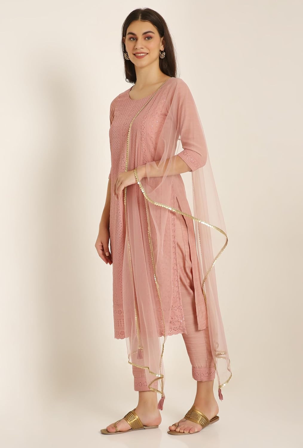 Silk-Blend Chikankari Embroidered Kurta Set with Dupatta