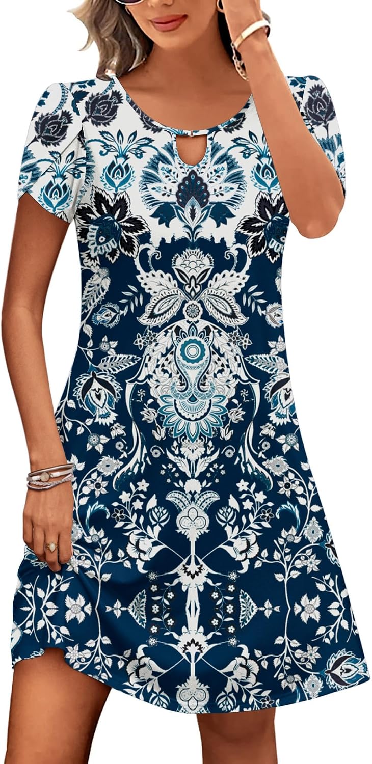 Casual A-Line Floral Dress with Pockets