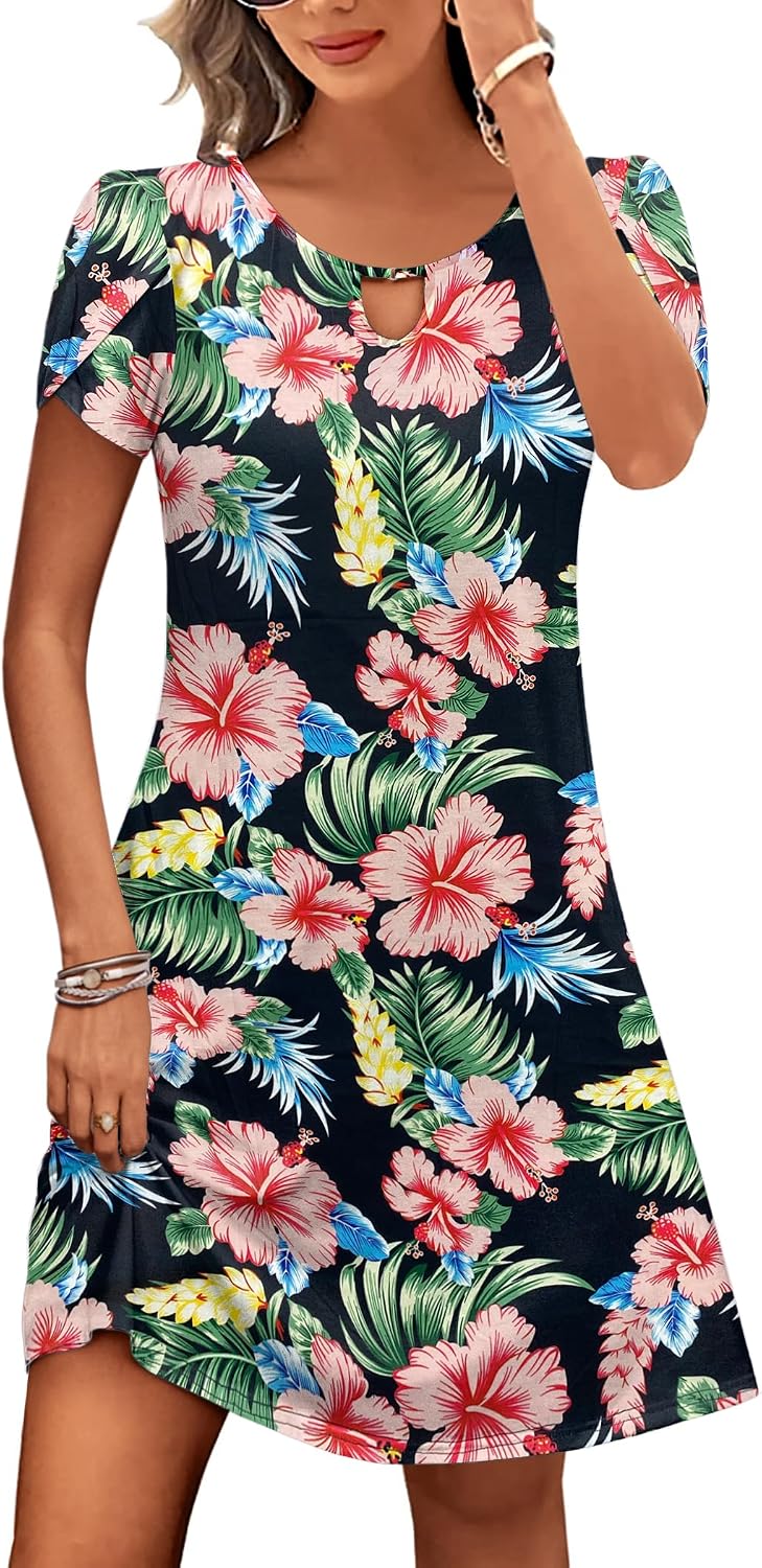 Casual A-Line Floral Dress with Pockets