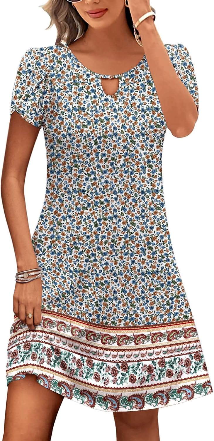 Casual A-Line Floral Dress with Pockets