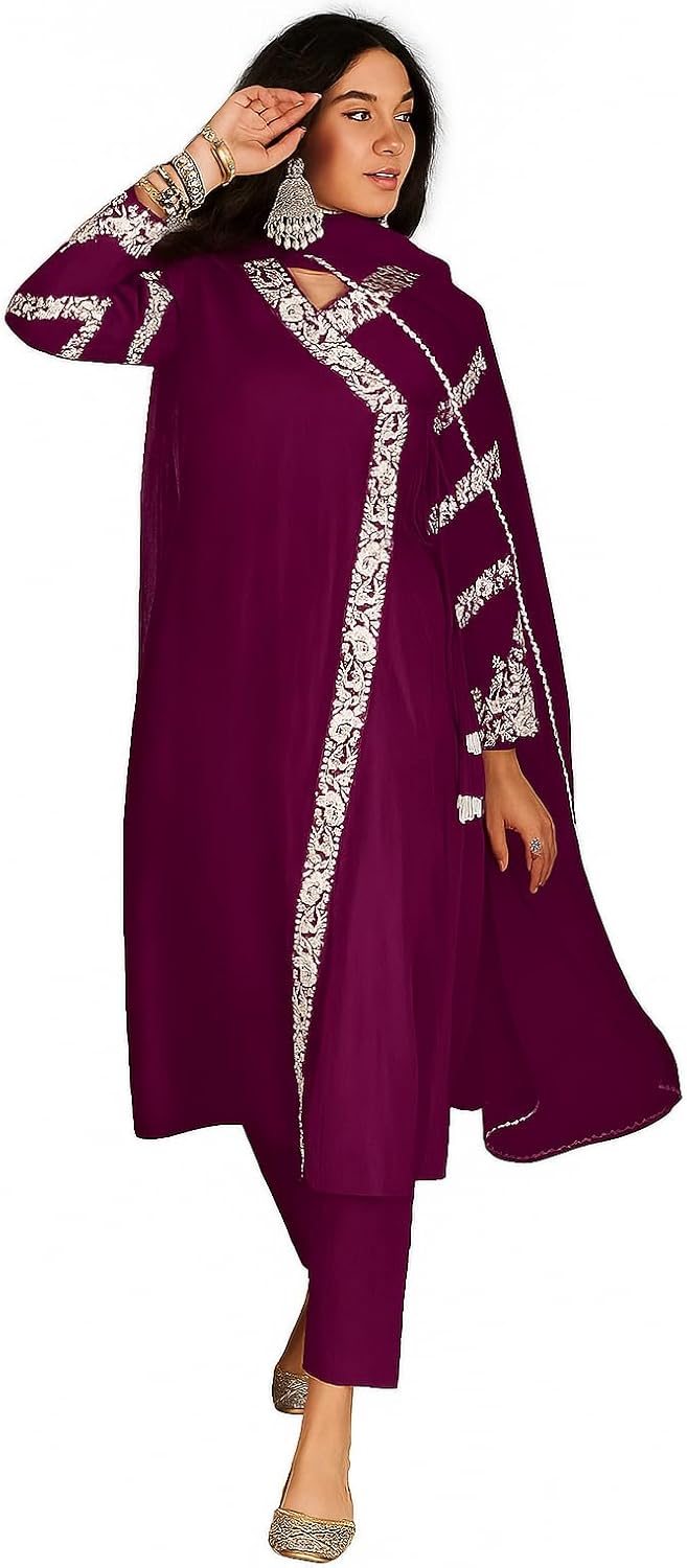 Chanderi Embroidered Kurta, Pant and Dupatta Set
