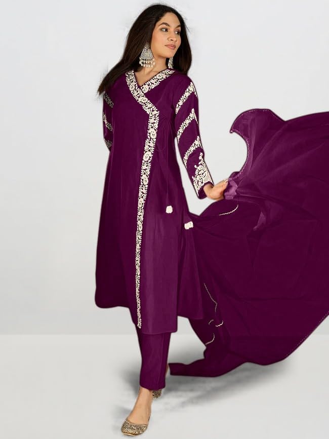 Chanderi Embroidered Kurta, Pant and Dupatta Set