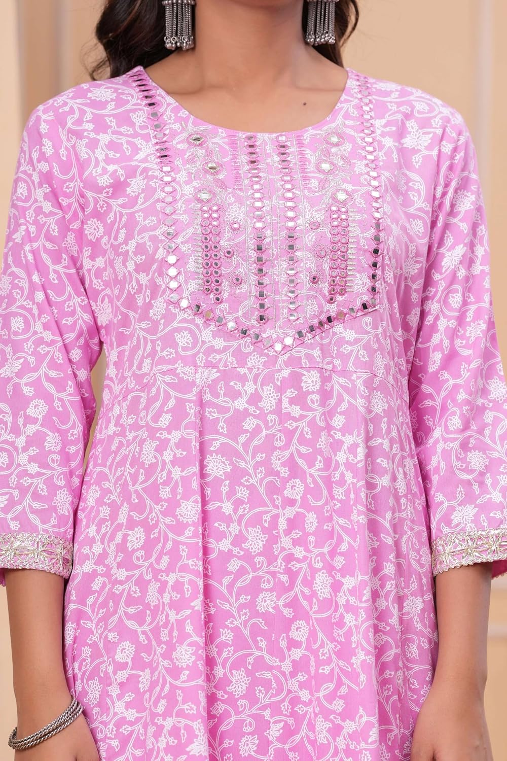 Cotton Anarkali Kurta Set with Pant and Dupatta, Floral