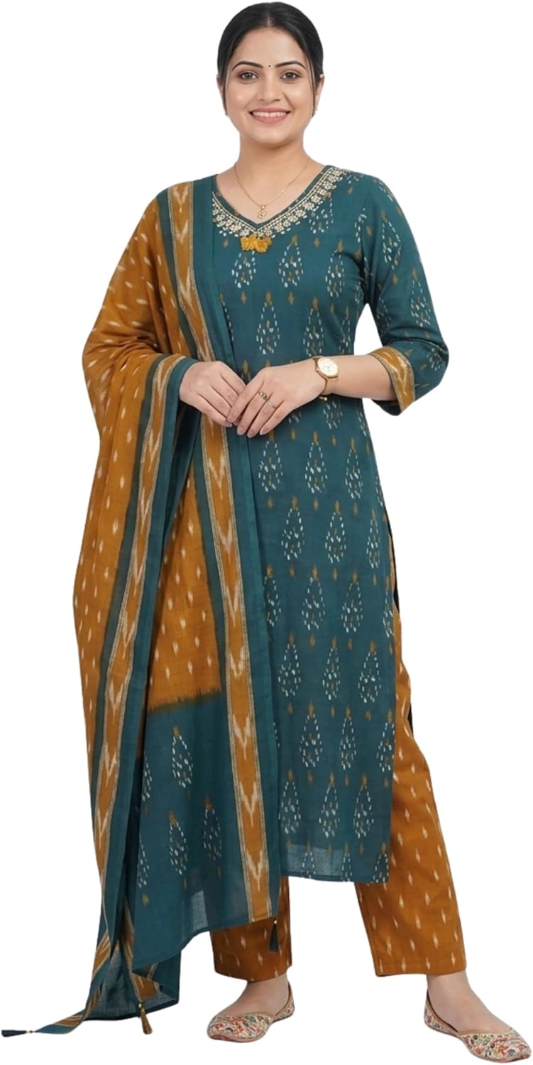Cotton Straight Kurti with Pant and Dupatta