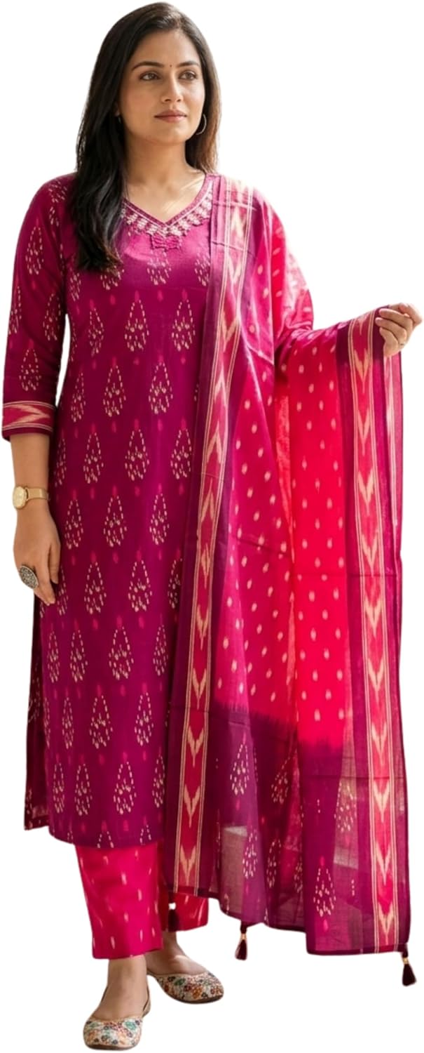 Cotton Straight Kurti with Pant and Dupatta