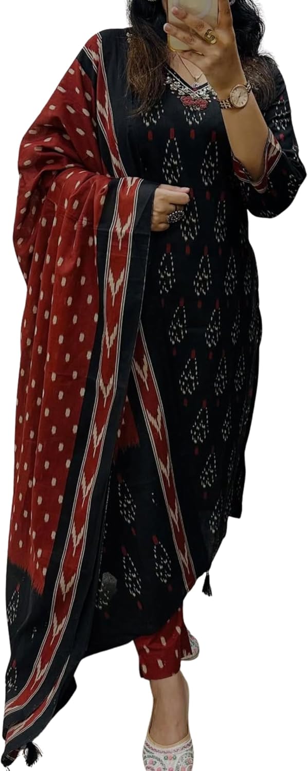 Cotton Straight Kurti with Pant and Dupatta