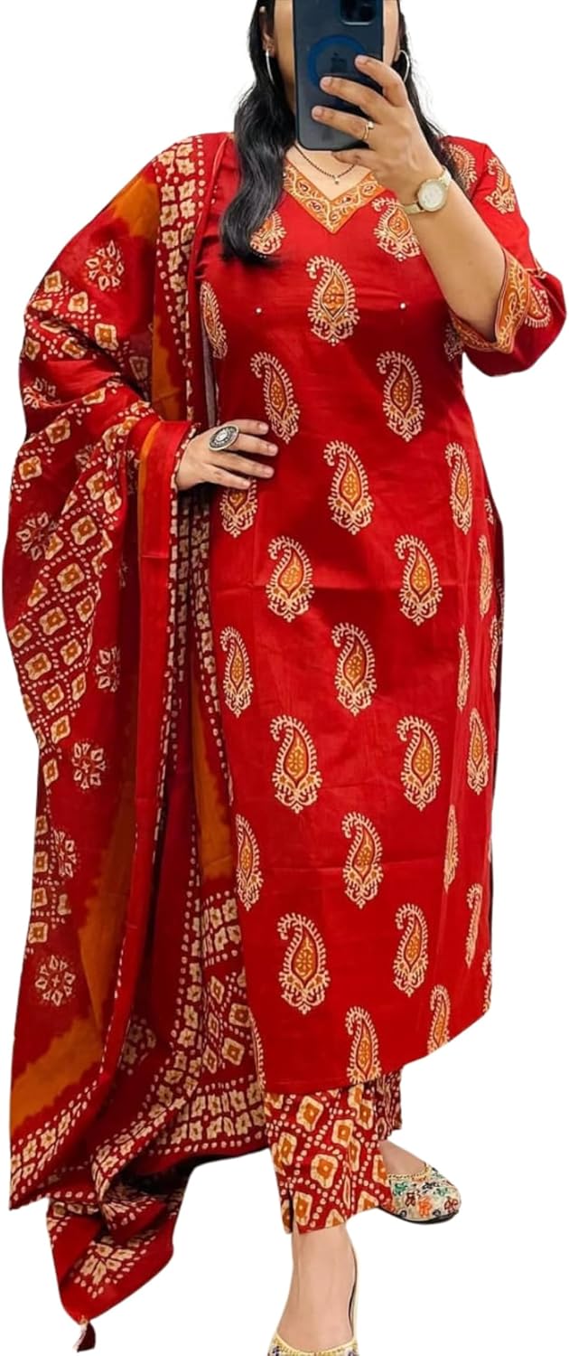Cotton Straight Kurti with Pant and Dupatta