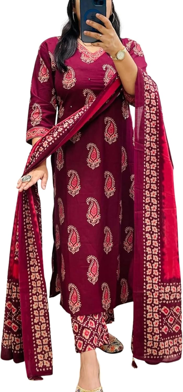 Cotton Straight Kurti with Pant and Dupatta