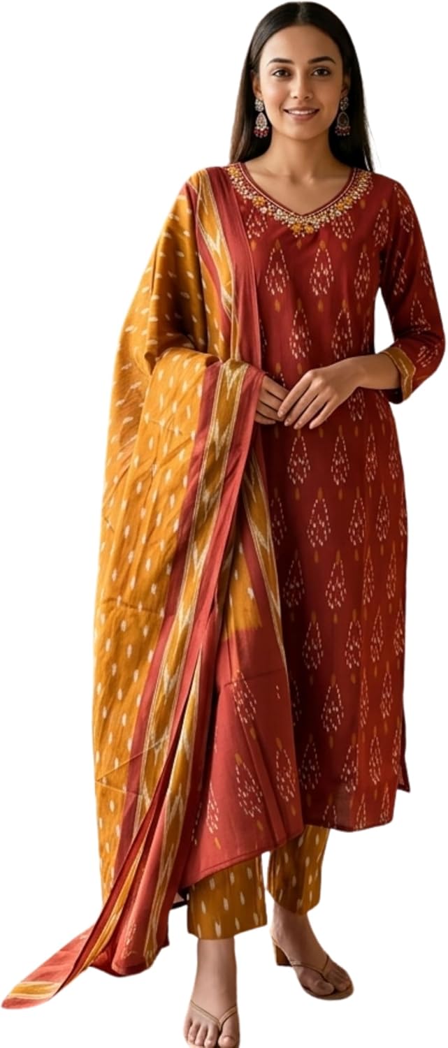 Cotton Straight Kurti with Pant and Dupatta