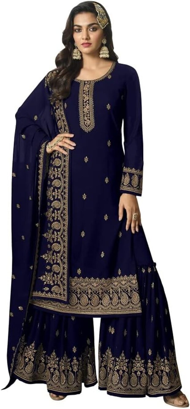 Palazzo-Style Salwar Suit Set, Party Wear Palazzo-Style Salwar Suit Set, Party Wear