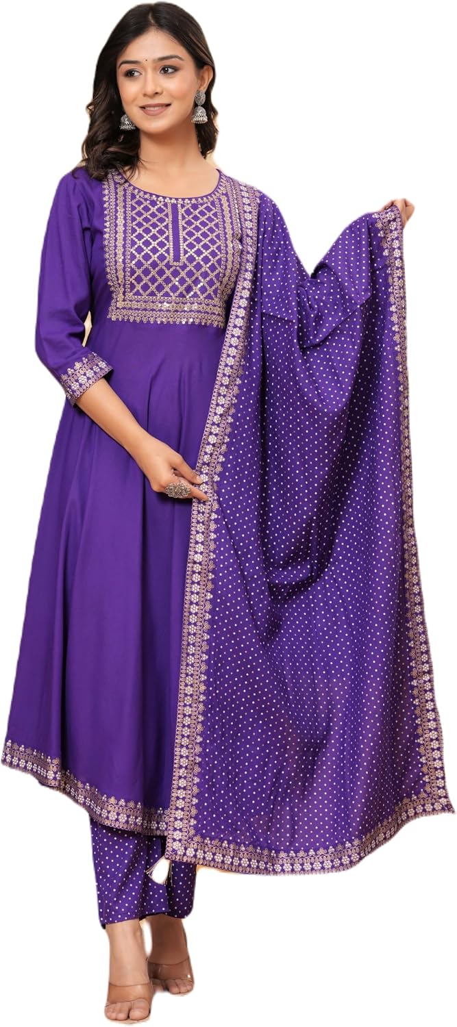 Rayon Embroidered Kurta Set with Dupatta