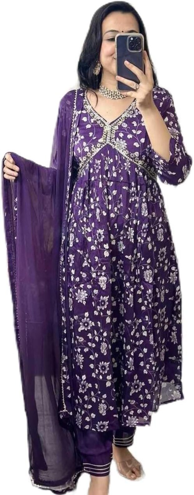 Rayon Floral Printed Alia-Cut Kurti, Pant and Dupatta Set Rayon Floral Printed Alia-Cut Kurti, Pant and Dupatta Set