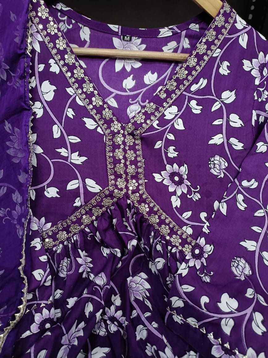 Rayon Floral Printed Alia-Cut Kurti, Pant and Dupatta Set