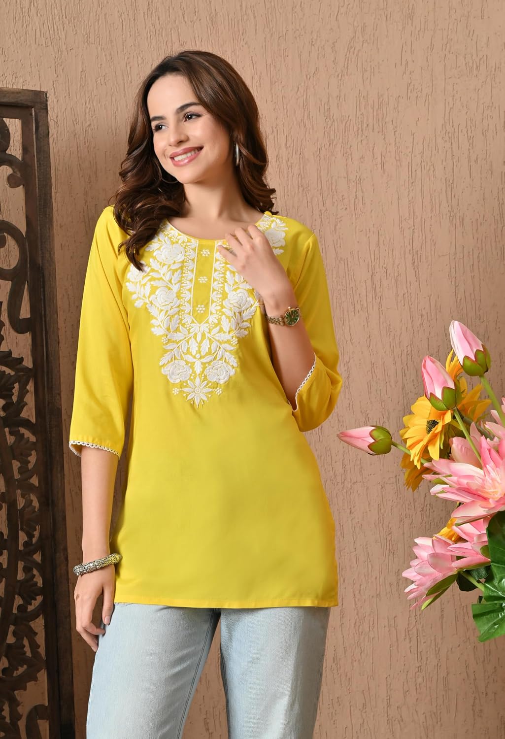 Short Chikankari Kurti Tunic Top