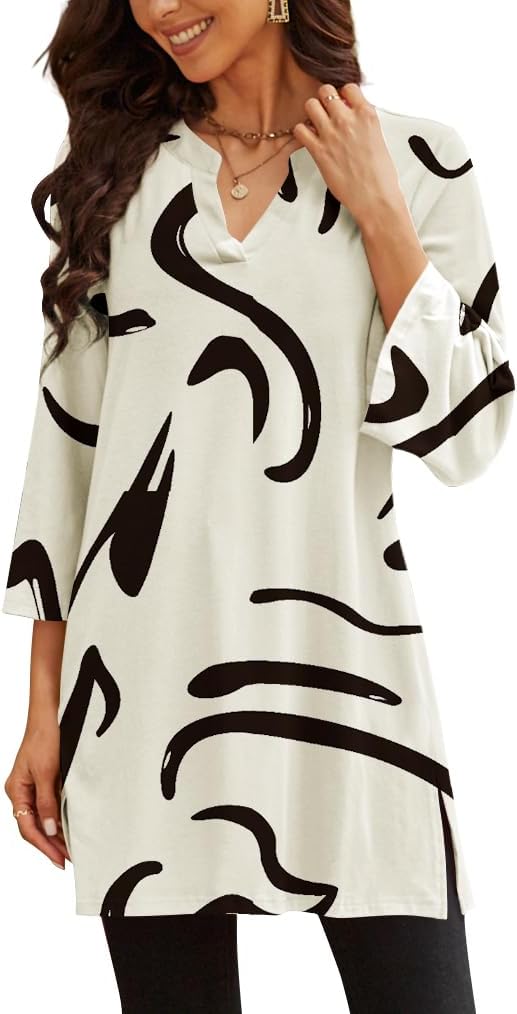 Three-Quarter Sleeve Tunic Top with Side Detail