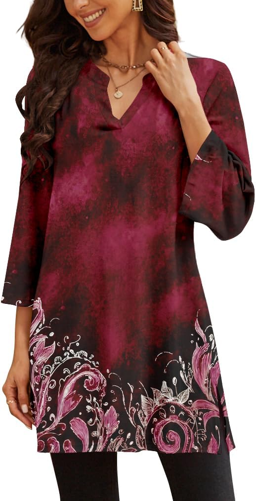 Three-Quarter Sleeve Tunic Top with Side Detail
