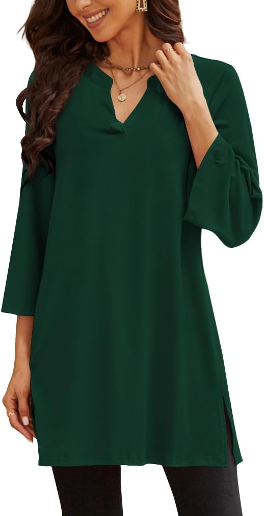 Three-Quarter Sleeve Tunic Top with Side Detail