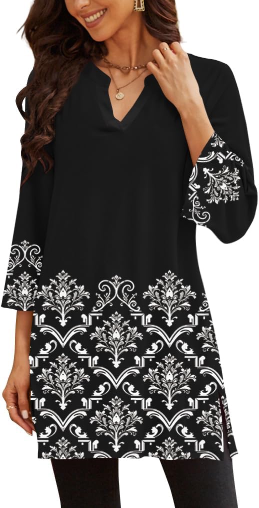 Three-Quarter Sleeve Tunic Top with Side Detail