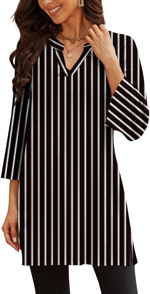 Three-Quarter Sleeve Tunic Top with Side Detail