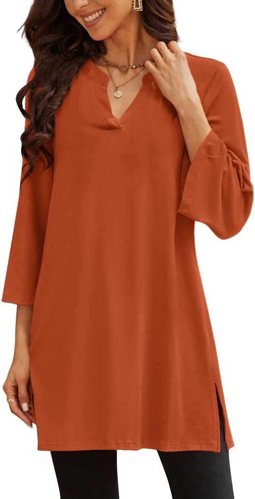 Three-Quarter Sleeve Tunic Top with Side Detail