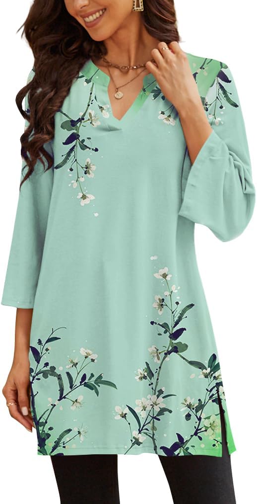 Three-Quarter Sleeve Tunic Top with Side Detail