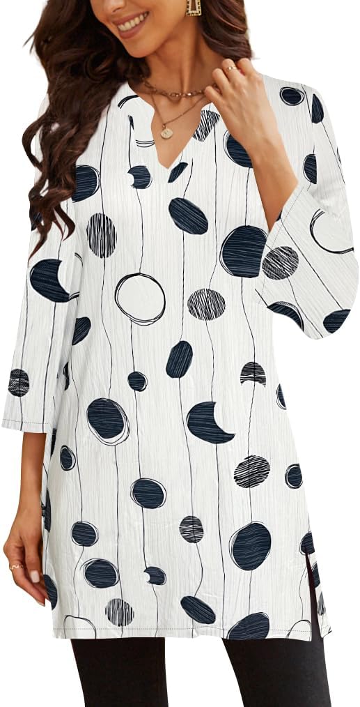 Three-Quarter Sleeve Tunic Top with Side Detail