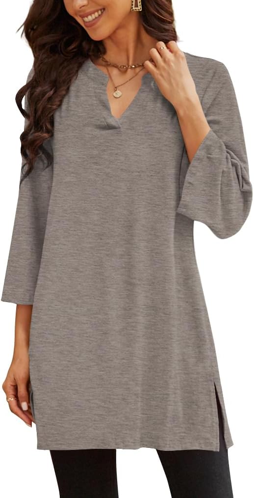 Three-Quarter Sleeve Tunic Top with Side Detail