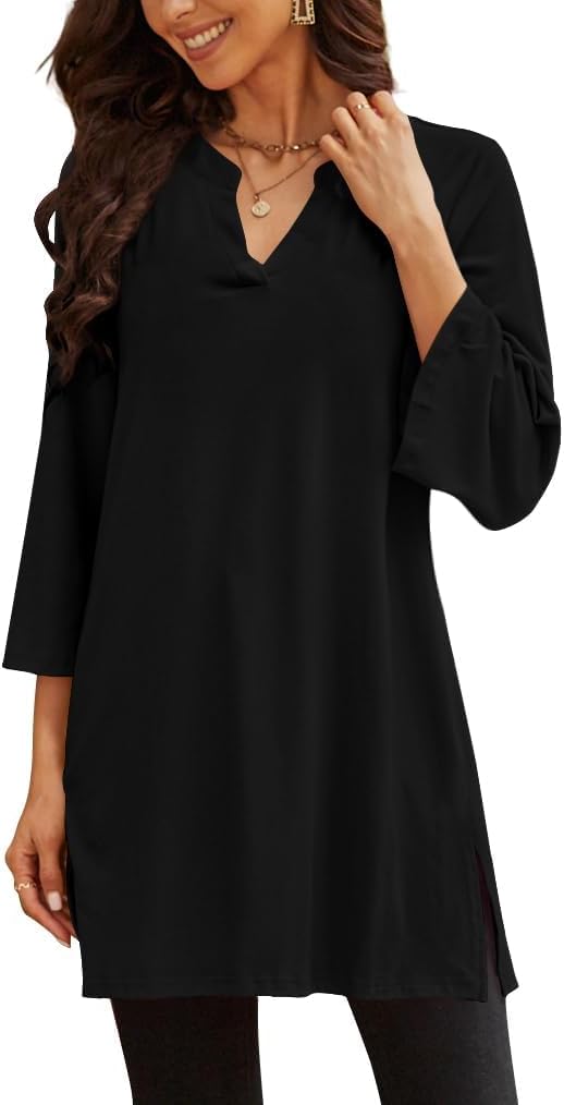 Three-Quarter Sleeve Tunic Top with Side Detail