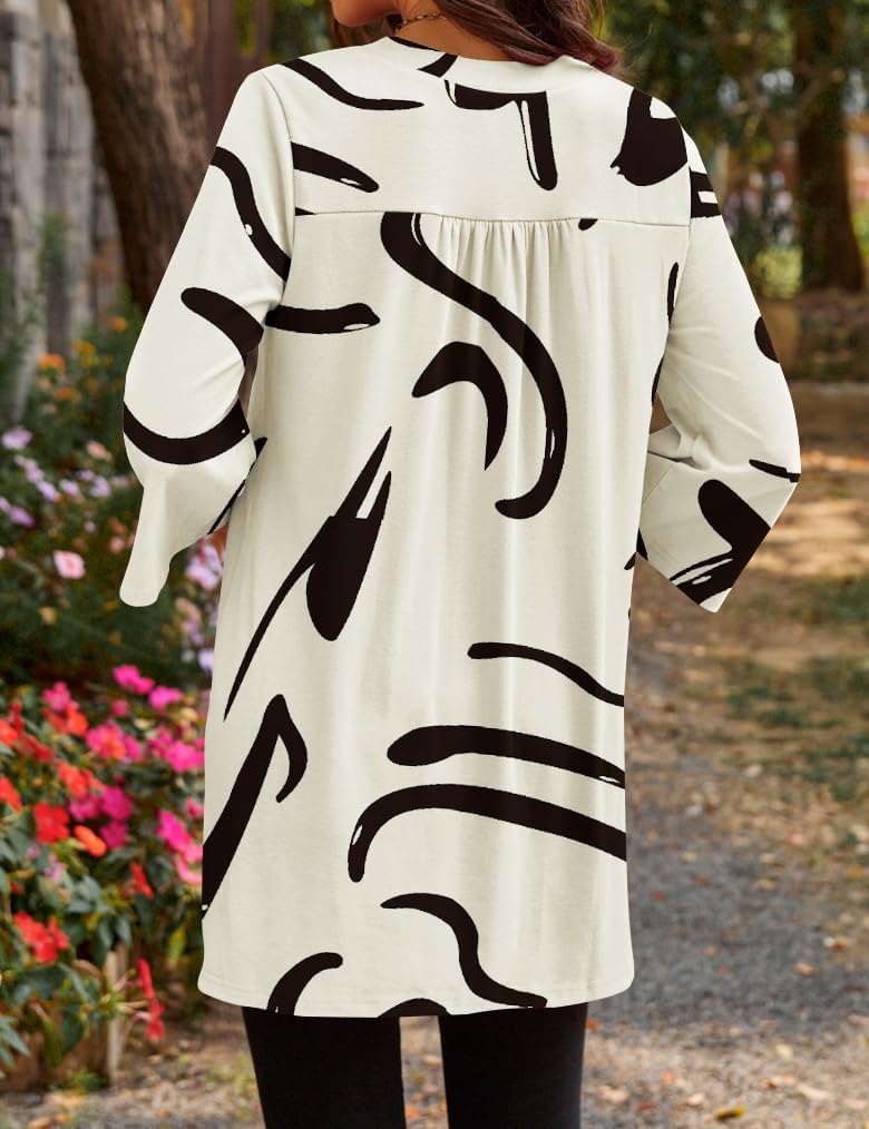 Three-Quarter Sleeve Tunic Top with Side Detail