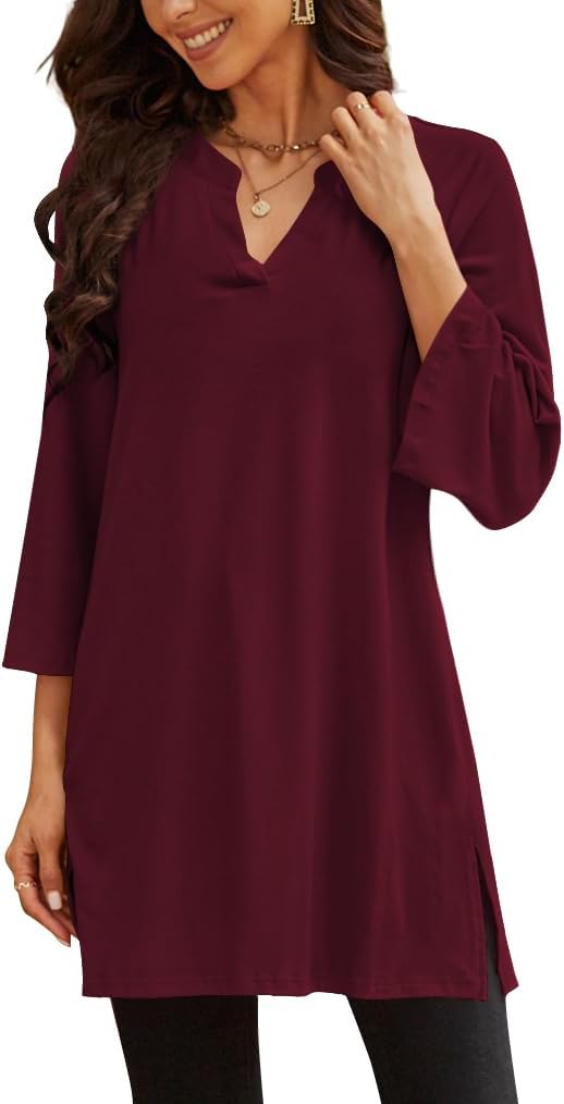 Three-Quarter Sleeve Tunic Top with Side Detail
