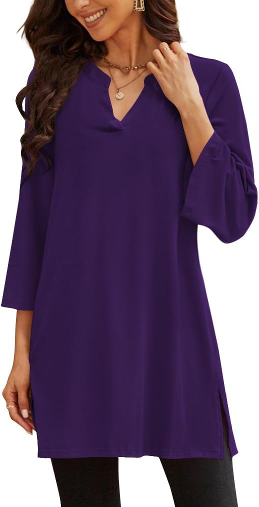 Three-Quarter Sleeve Tunic Top with Side Detail