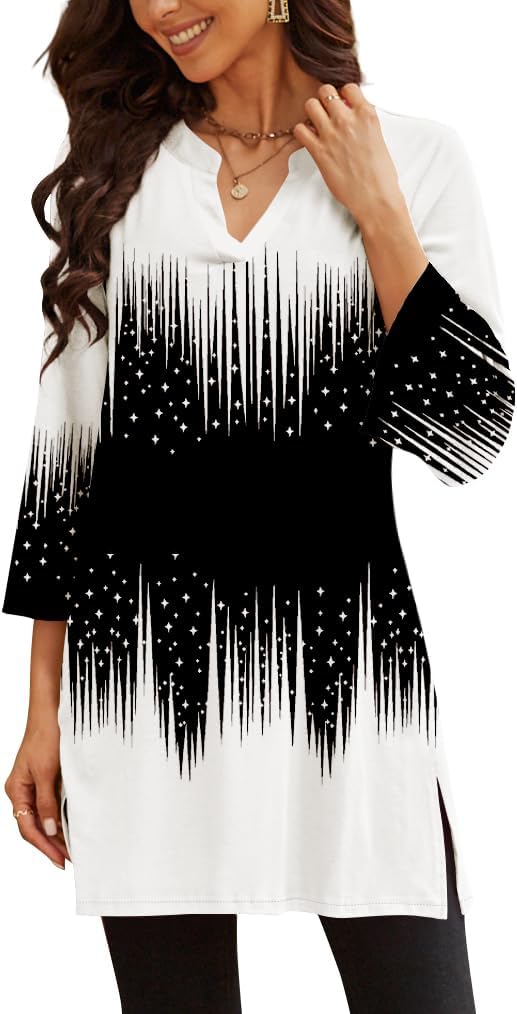 Three-Quarter Sleeve Tunic Top with Side Detail