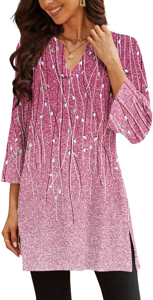 Three-Quarter Sleeve Tunic Top with Side Detail