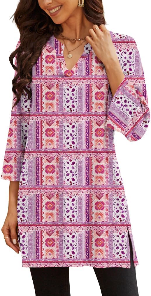 Three-Quarter Sleeve Tunic Top with Side Detail