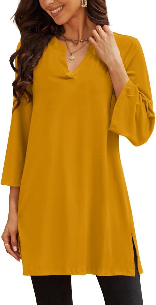 Three-Quarter Sleeve Tunic Top with Side Detail