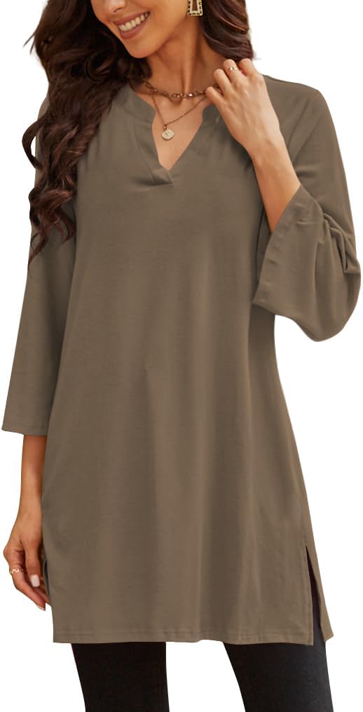 Three-Quarter Sleeve Tunic Top with Side Detail