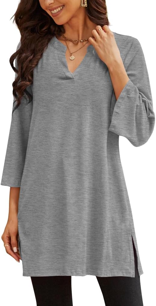 Three-Quarter Sleeve Tunic Top with Side Detail