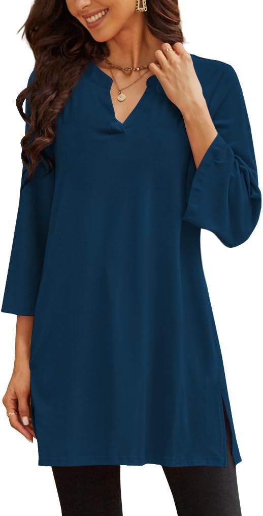 Three-Quarter Sleeve Tunic Top with Side Detail