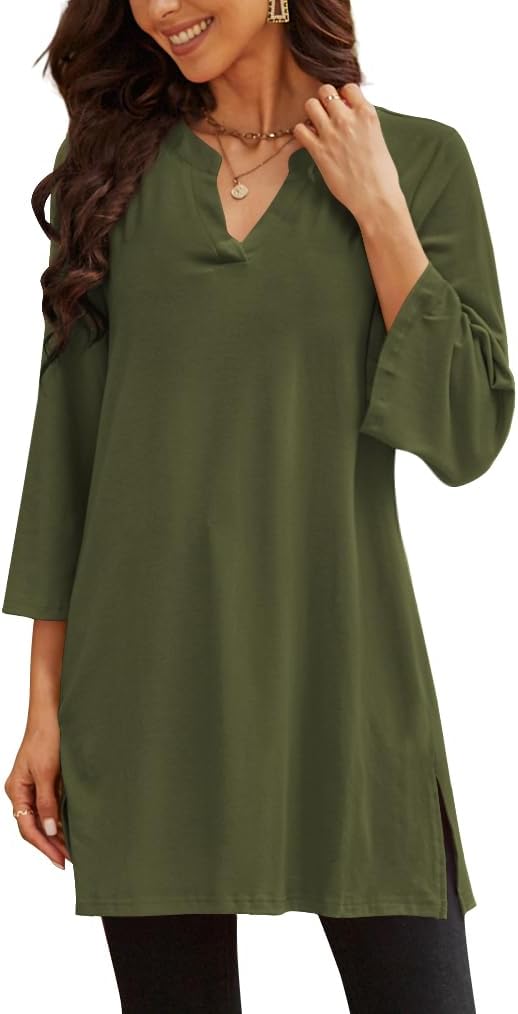 Three-Quarter Sleeve Tunic Top with Side Detail