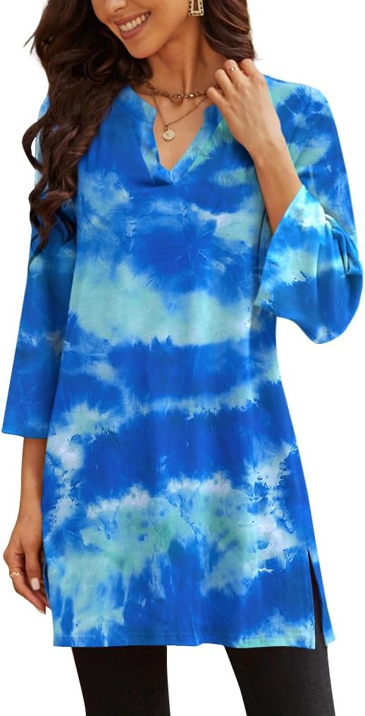 Three-Quarter Sleeve Tunic Top with Side Detail