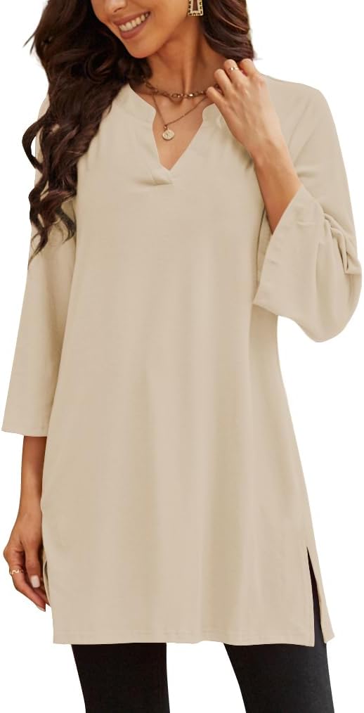 Three-Quarter Sleeve Tunic Top with Side Detail