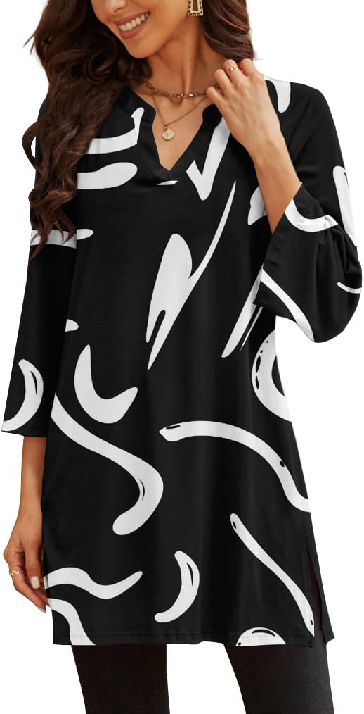 Three-Quarter Sleeve Tunic Top with Side Detail