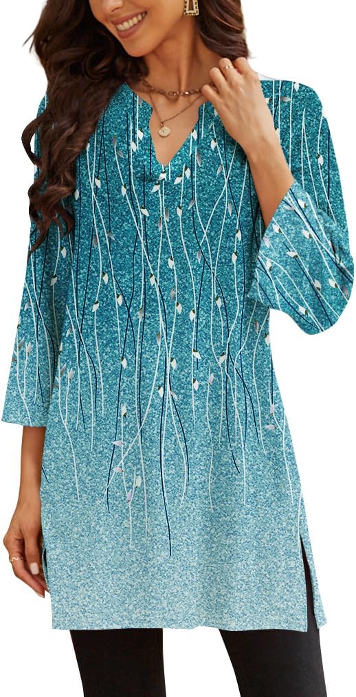 Three-Quarter Sleeve Tunic Top with Side Detail