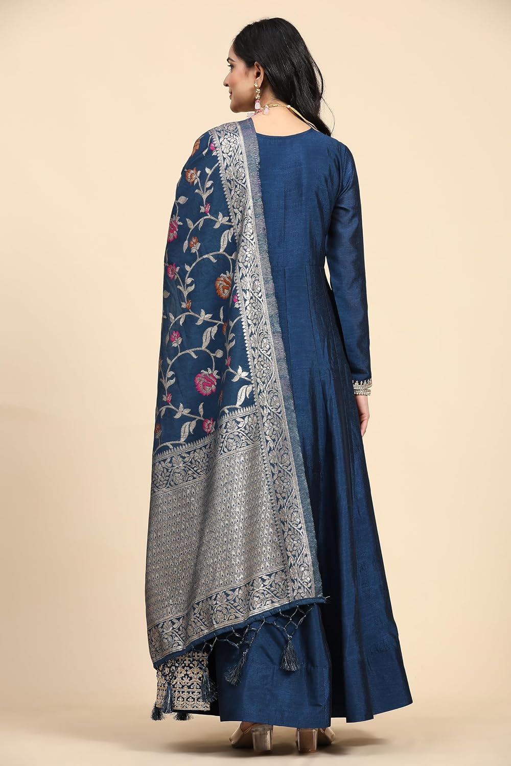 Vichitra Silk Anarkali Suit Set with Jacquard Dupatta